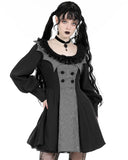 Dark In Love Gothic Lolita Doll Bat Wing Dress - Black & Grey Stripe