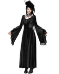 Dark In Love Long Gothic Velvet & Lace Applique Flared Sleeve Maxi Dress