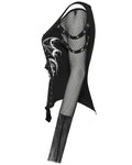 Punk Rave Womens Gothic Vampire Bat Printed Top With Fishnet Sleeves