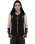 Punk Rave Mens Apocalyptic Gothic Cyberpunk Mesh Overlay Hooded Tank Top Vest