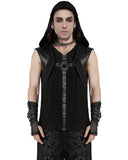 Punk Rave Mens Apocalyptic Gothic Cyberpunk Mesh Overlay Hooded Tank Top Vest