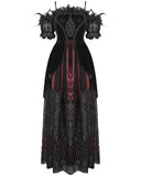 Eva Lady Dark Devore Gothic Velvet & Lace Wedding Dress - Black & Red