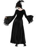 Dark In Love Long Gothic Velvet & Lace Applique Flared Sleeve Maxi Dress