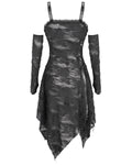 Devil Fashion Apocalyptic Punk Shredded Slip Dress & Gloves