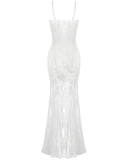 Dark In Love Womens Romantic Gothic Embroidered White Lace Mermaid Dress