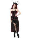 Dark In Love Womens Long Gothic Rose Asymmetric Lace Ruffle Maxi Dress - Red & Black