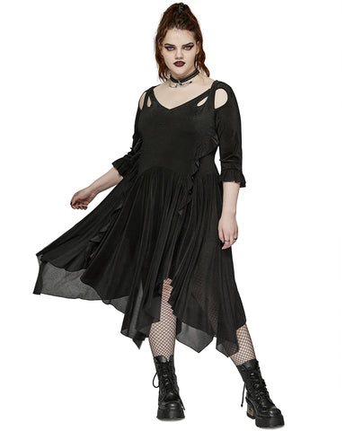 Punk Rave Plus Size Womens Gothic Witch Irregular Mesh Midi Dress