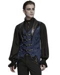 Punk Rave Mens Dark Victorian Gothic Damask Jacquard Waistcoat Vest - Blue