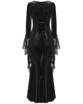 Punk Rave Daily Life Womens Long Gothic Velvet Applique Maxi Dress - Black