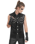 Devil Fashion Mens Wasteland Punk Destroyed Mesh Chained Sleeveless Vest Shirt