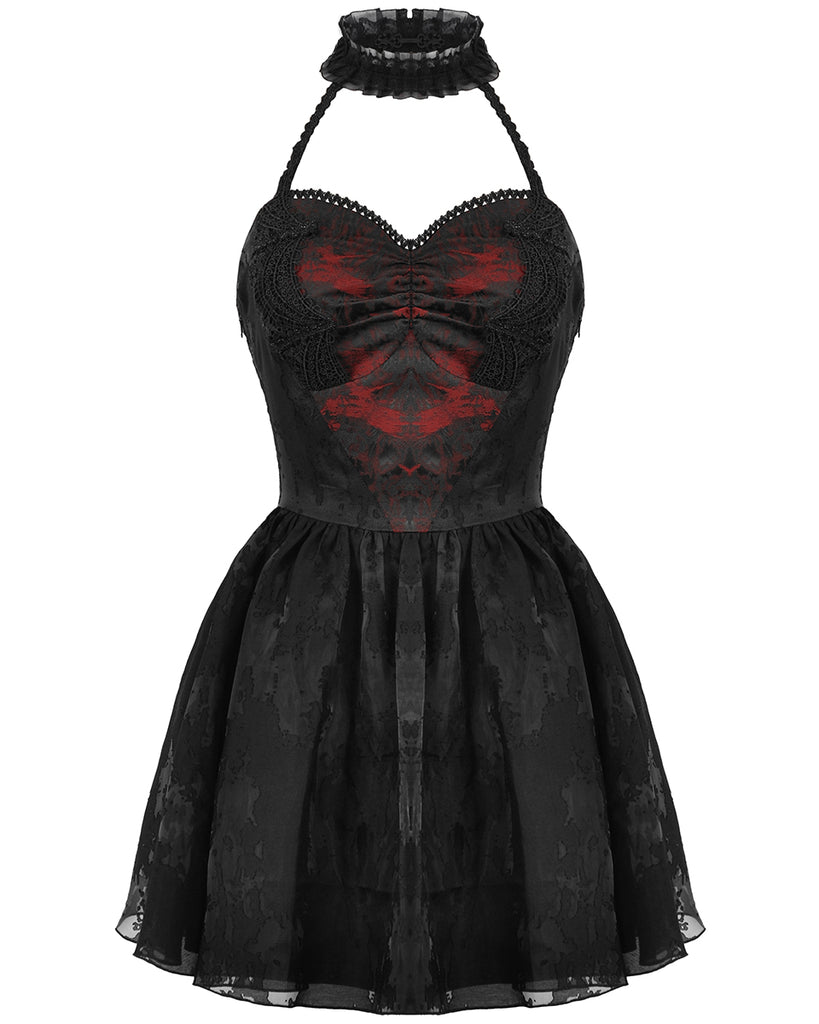 Dark In Love Gothic Lace Embellished Heartache Mini Dress - Black & Re Violent Delights Dark In Love Gothic Lace Embellished Heartache Mini Dress - Black & Re Violent Delights