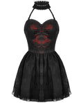 Dark In Love Gothic Lace Embellished Heartache Mini Dress - Black & Red