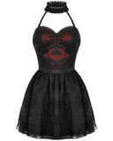 Dark In Love Gothic Lace Embellished Heartache Mini Dress - Black & Red