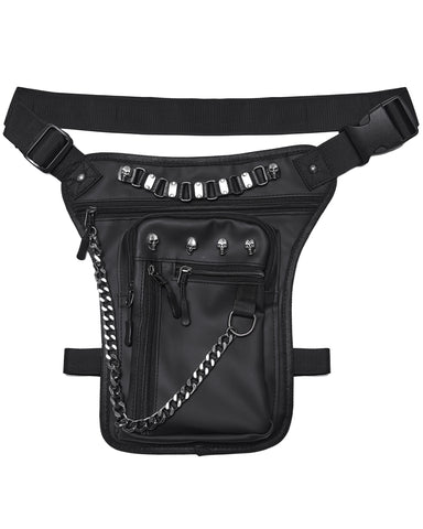 Punk Rave Unisex Cyberpunk Chained Skull Studded Hip Bag Waist Pack Belt
