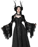 Dark In Love Womens Elegant Gothic Flared Sleeve Velvet & Lace Bolero Shrug