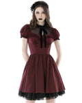 Dark In Love Womens Gothic Lolita Mesh Inset Mini Dress - Wine Red & Black