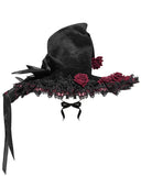 Devil Fashion Womens Gothic Roses Velvet Pointed Witch Hat - Black & Red