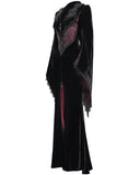 Eva Lady Womens Long Dark Baroque Gothic Velvet Gown Jacket - Black & Red