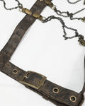 Devil Fashion Steampunk Harness Collar Straps Distressed Brown PU Bronze Chains