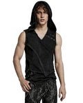 Punk Rave Mens Distressed Apocalyptic Gothic Asymmetric Hooded Tank Top Vest