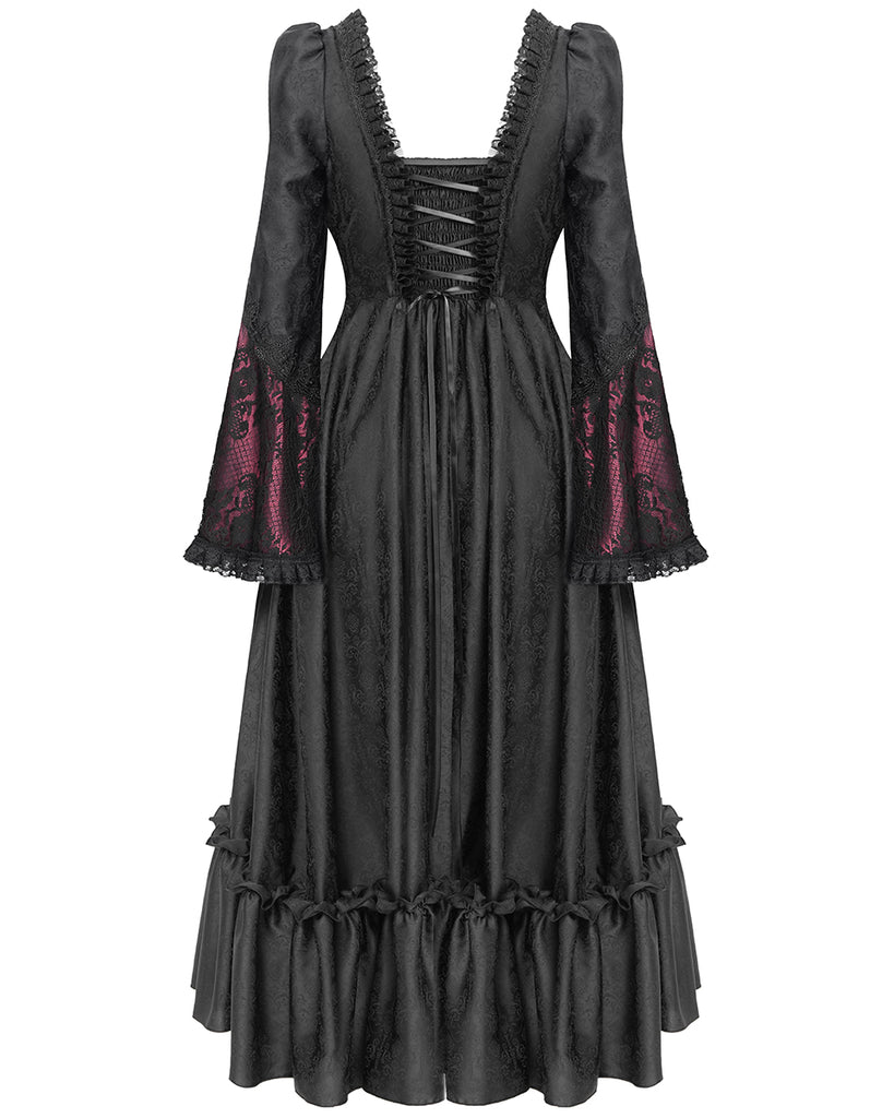 Gothic Regency Eva Lady Womens Long Regency Gothic Jacquard & Lace Gown Dress - Black ...