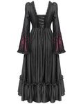 Eva Lady Womens Long Regency Gothic Jacquard & Lace Gown Dress - Black & Red