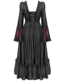 Eva Lady Womens Long Regency Gothic Jacquard & Lace Gown Dress - Black & Red