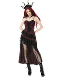 Dark In Love Womens Long Gothic Rose Asymmetric Lace Ruffle Maxi Dress - Red & Black