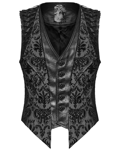 Punk Rave Mens Gothic Aristocrat Houndstooth Damask Waistcoat Vest - Black & White