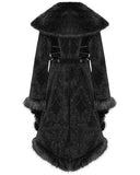 Eva Lady Womens Baroque Gothic Damask Winter Coat With Faux Faur Trims - Black