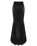 Punk Rave Daily Life Womens Long Gothic Velvet Ruched Split Waist Skirt - Black
