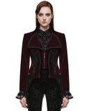 Punk Rave Womens Gothic Velvet & Lace Riding Jacket - Red & Black