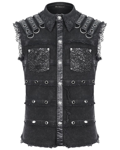 Devil Fashion Mens Wasteland Punk Destroyed Mesh Strapped Sleeveless Vest Shirt