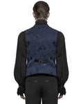 Punk Rave Mens Dark Victorian Gothic Damask Jacquard Waistcoat Vest - Blue