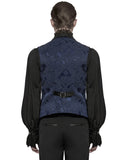 Punk Rave Mens Dark Victorian Gothic Damask Jacquard Waistcoat Vest - Blue