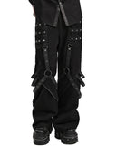 Punk Rave Mens Gothic Punk Wide Leg Mesh Panelled Pants - Black