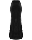 Punk Rave Womens Long Gothic Rose Lace Up Velvet Fishtail Skirt - Black & Red