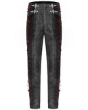 Devil Fashion Mens Gothic Jacquard Velvet Lace Up Dress Pants - Black & Red