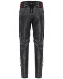 Devil Fashion Mens Gothic Jacquard Velvet Lace Up Dress Pants - Black & Red