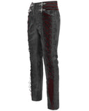 Devil Fashion Mens Gothic Jacquard Velvet Lace Up Dress Pants - Black & Red