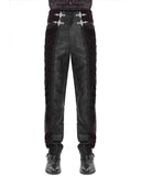 Devil Fashion Mens Gothic Jacquard Velvet Lace Up Dress Pants - Black & Red