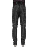 Devil Fashion Mens Gothic Jacquard Velvet Lace Up Dress Pants - Black & Red