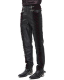 Devil Fashion Mens Gothic Jacquard Velvet Lace Up Dress Pants - Black & Red