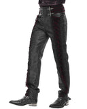 Devil Fashion Mens Gothic Jacquard Velvet Lace Up Dress Pants - Black & Red