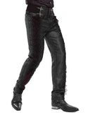 Devil Fashion Mens Gothic Jacquard Velvet Lace Up Dress Pants - Black & Red