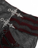 Devil Fashion Mens Gothic Jacquard Velvet Lace Up Dress Pants - Black & Red