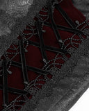 Devil Fashion Mens Gothic Jacquard Velvet Lace Up Dress Pants - Black & Red