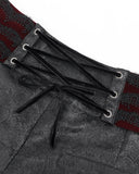 Devil Fashion Mens Gothic Jacquard Velvet Lace Up Dress Pants - Black & Red