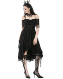 Dark In Love Womens Elegant Gothic Black Lace Off-Shoulder Evening Prom Dress