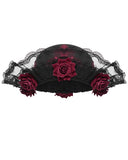 Devil Fashion Womens Baroque Gothic Rose Embellished Hat - Black & Red
